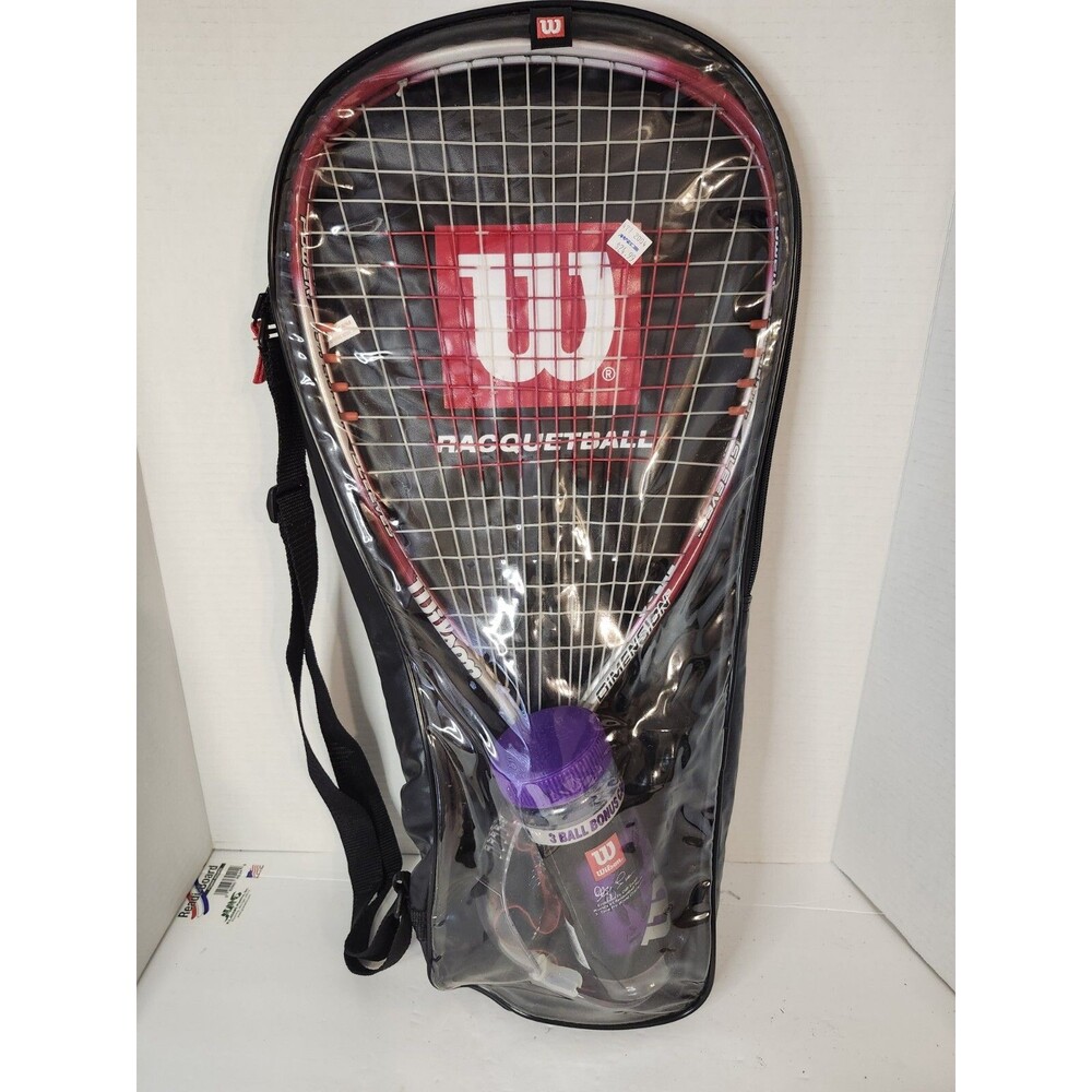 Wilson Dimension Power Sleeves Racquetball Racquet W/ Case Red & White Pre-Owned